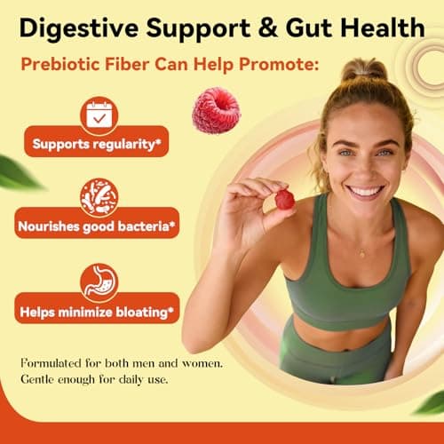 Prebiotic Fiber Gummies for Digestive Health & Regularity - GLP-1 Friendly - No Sugar Added Mixed Berry Flavor with Greens - Daily Supplement for Adults - 60 Count - Thumbnail 2