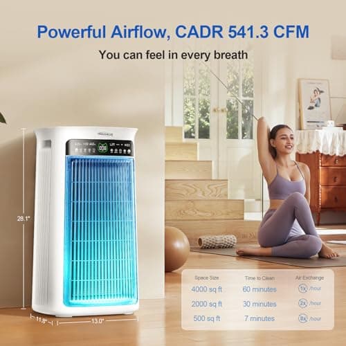 Air Purifier Large Room,True H13 HEPA Air Purifiers for Home & Bedroom, Covers Up to 4000 Sq. Whole House Air Purifier, PM2.5 TEMP HD Sensor, Large Screen Display, 22dB Quiet for Pets Families - Thumbnail 3