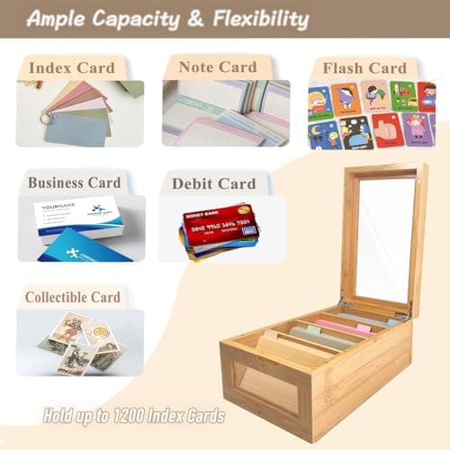 Homie Finds Bamboo Index Card Box Set - 3x5 Index Card Holder with Dividers and Morandi Cards - Wood Recipe Box with Lid (Holds 1200 Cards) - Thumbnail 5