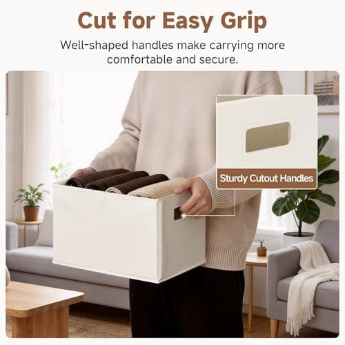 StorageWorks Fabric Storage Baskets for Shelves, Closet Organizers and Storage Bins, Collapsible Storage Bins with Cutout Handles, Medium, 2-Pack, Ivory - Thumbnail 4