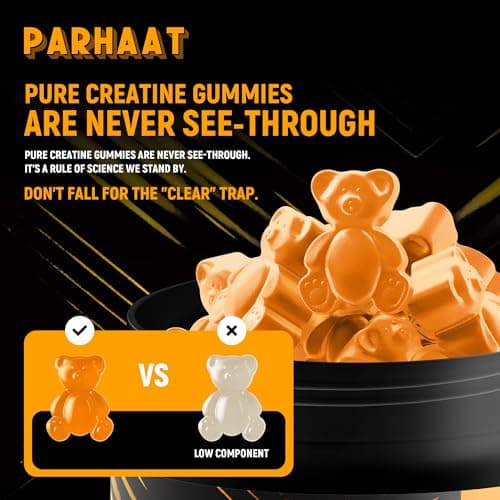 Parhaat NSF Certified Creatine Gummy - Creatine Monohydrate Gummies 5g for Men & Women - Boost Focus,Strength, and Endurance, Vegan, Gluten-Free, Non-GMO, 2.5 Gram Creatine per Gummy (Orange 90 ct) - Thumbnail 4
