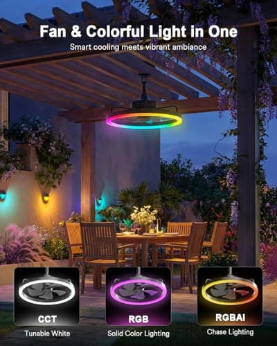Lumary 20'' Smart Outdoor Ceiling Fans with Lights, Wi-Fi Bluetooth Direct Connect RGBCW Gazebo Fans, 40+ Scenes Mode, Compatible with Alexa & Google, Plug in Hanging Caged Ceiling Fan with Remote - Thumbnail 6