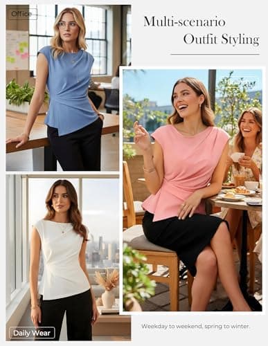 GRACE KARIN Womens 2026 Summer Short Sleeve Tops, Dressy Casual Peplum Shirts Outfit, Tunic Blouses Trendy Fashion Clothes White M - Thumbnail 3