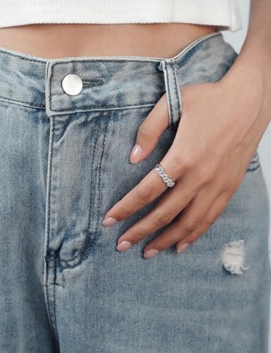 IMOLOVE Moissanite Wedding Bands for Women, Trendy 0.8 Carat Marquise Eternity Wedding Band Everyday Fashion Silver Moissanite Rings for Women with 18K White Gold Plated Size 9 - Thumbnail 4