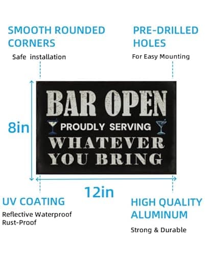 Carastora Vintage Bar Wall Decor Sign - 'Bar Open' for Home Bar, Club, Kitchen - Fun Gift for Beer Lovers, 8x12 Inch - Thumbnail 6