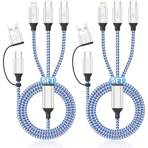 Jogrytece 6 in 1 Multiple Charging Cable, 2Pack 5Ft Multi Chargers Cord for All Devices Braided USB A/C to Dual Type C/IP Ports Universal Charger Cable for iPhone Series/Galaxy/Tablets/PS and More - Image 1