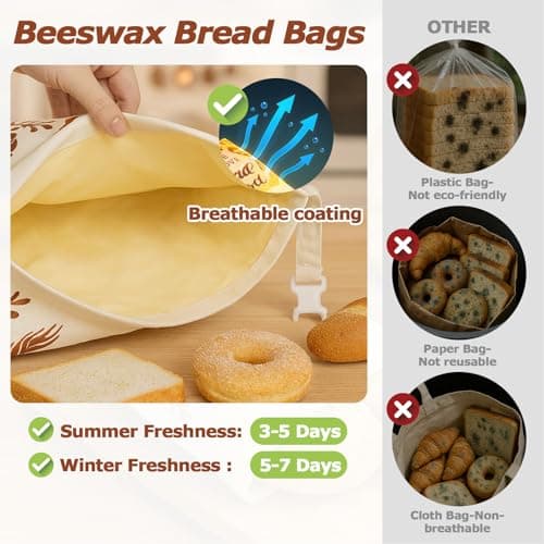 Beeswax Bread Bags for Sourdough & Homemade Bread XL 17x13 Inch, Reusable Bags for Homemade Bread Sourdough, 2 Packs Cotton Bread Storage Bags for Freezer & Refrigerator (Red) - Thumbnail 5