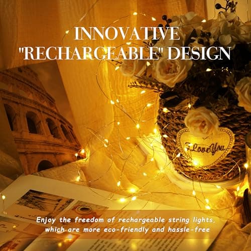 Fairy Lights Battery Operated - Rechargeable String Lights for Bedroom Dorm - LED Decorative Twinkle Light with Remote 8 Modes Hook - 16ft - Thumbnail 2