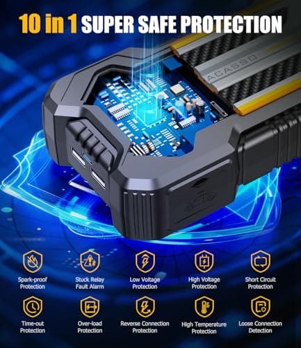 Car Jump Starter, VACASSO 5000A Car Battery Jump Starter for Up to 10L Gas and 8L Diesel Engines, 12V Portable Jumper Starter Power Pack with Booster Car Starter Jump Box, LED Light, Jumper Cable - Thumbnail 3