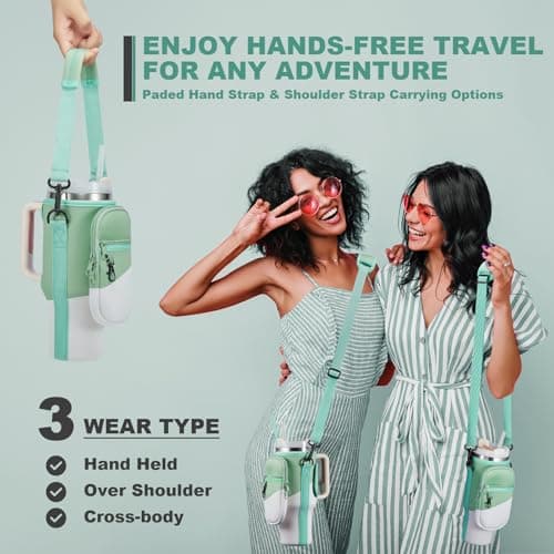 BULKITEM 30oz Water Bottle Carrier Bag with Phone Pocket for Gradient Green Stanley 30 oz Tumbler with Handle, Insulated Neoprene Cup Holder Pouch Strap for Valentines Stanley Cup Accessories - Thumbnail 5