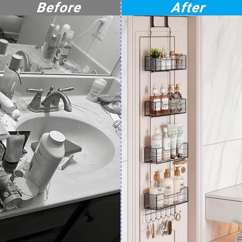 Over The Door Organizer Storage with 4 Metal Large Capacity Baskets,Door Organizer Hanging with Adjustable Hooks,Behind Door Storage Organizer for Bedroom Bathroom Kitchen Office Pantry Closet - Thumbnail 6