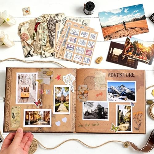 Scrapbook Photo Album, Our Adventure Book Scrapbook, 146 Pages Embossed Letter Cover Movie Up Travel Diary Journal Scrap Book，Gift for Anniversary, Wedding, Travelling, Memory Book - Thumbnail 2