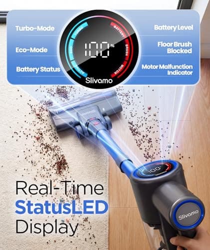 Slivamo S10 Cordless Vacuum Cleaner, 40KPA/500W/45Mins, LED Display, 8-in-1 Lightweight Stick Vacuum Cleaners for Home with Green LED Light, 6-Stages Filtration, Self-Standing Design, Blue - Thumbnail 2