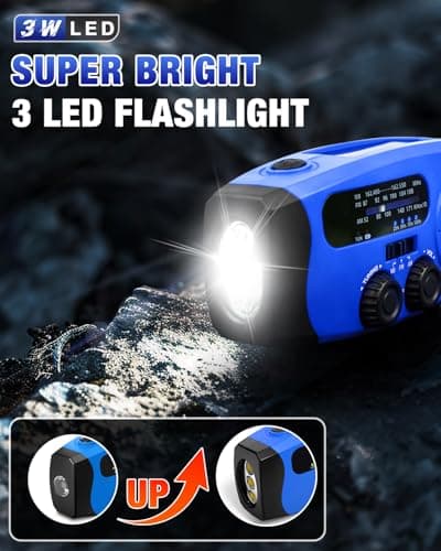 Emergency Hand Crank Radio Emgykit - 2000mAh/7400mWh AM/FM/NOAA Solar Hand Crank Emergency Radio with 3 LED Flashlights, SOS Function for Emergencies, Camping - Blue - Thumbnail 2