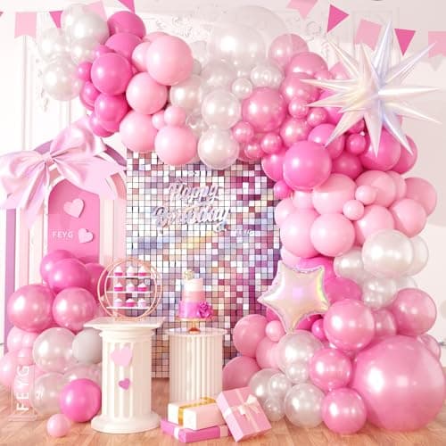 Pearl Pink White Balloon Arch Kit, Pearl Pink Pearl White Balloon Garland Kit with Star Balloon for Themed Birthday Wedding Baby Shower Gender Reveal Bridal Wedding Party Decoration