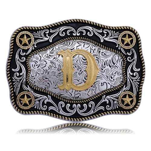 Absbolo Western Belt Buckle Initial Letters ABCDJMR to Z Large Gold Cowboy Belt Buckle for Men Women D