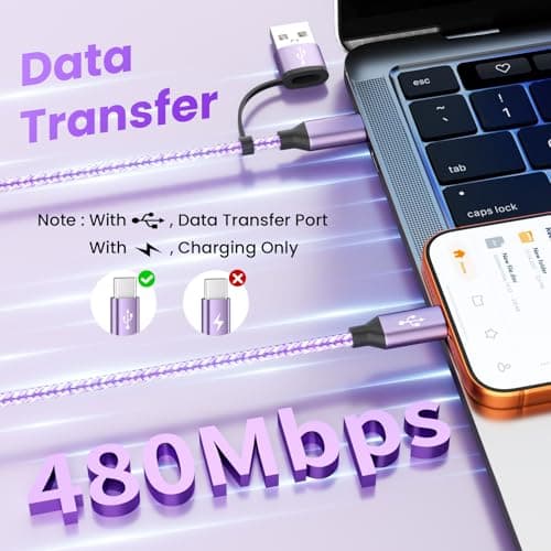 Jogrytece USB C Splitter Multi Charging Cable, USB C to USB C Cable with 4 X Type-C, Travel Holiday Essentials Phone Charger Cord for iPhone 17/16/15, Galaxy, Android 2Pack 5FT Purple - Thumbnail 4