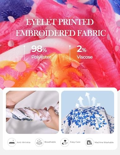 GRACE KARIN Floral Eyelet Spring Summer Tops for Women,2026 V Neck Dressy Casual Shirts,Boho Button Down Short Sleeve Blouses Rose Red L - Thumbnail 4