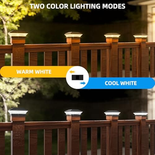 T-SUN Solar Post Cap Lights Outdoor 6 Pack, 2 Modes LED Fence Post Solar Lights Fit for 4x4 5x5 6x6 Vinyl/Wooden Posts, Waterproof Deck Post Lights Solar Powered for Garden Patio Gate Porch - Thumbnail 3