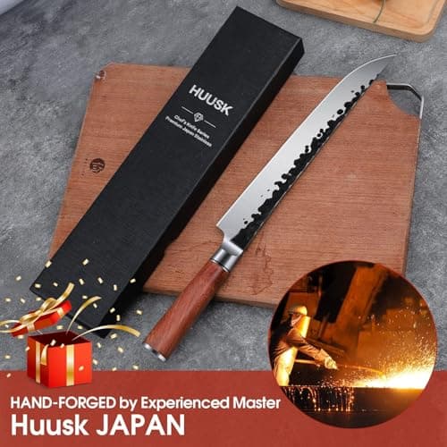 Huusk Knives Japanese Brisket Slicing Knife, 10" Premium High-Carbon Butcher Breaking Knife Hand Forged Long Meat Trimming Carving Knives for Turkey Slicing Meat Rib Roast BBQ, Gifts Idea for Men - Thumbnail 6