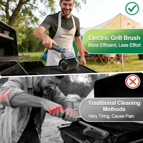 Samek Electric Grill Brush,Cordless Electric BBQ Grill Cleaner with 3 Replacement Heads, Cordless Rechargeable, 3-Speed Power Control, Adjustable Angle, Gray - Thumbnail 2