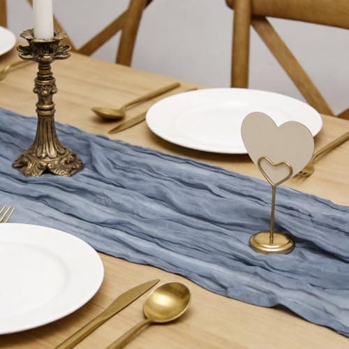 QPOR Dusty Blue Cheesecloth Table Runner Boy Baby Shower Wedding Decorations Spring Gauze Table Runner for Bridal Shower Party Winter Wonderland Decoration 35x120 Inches - Thumbnail 3