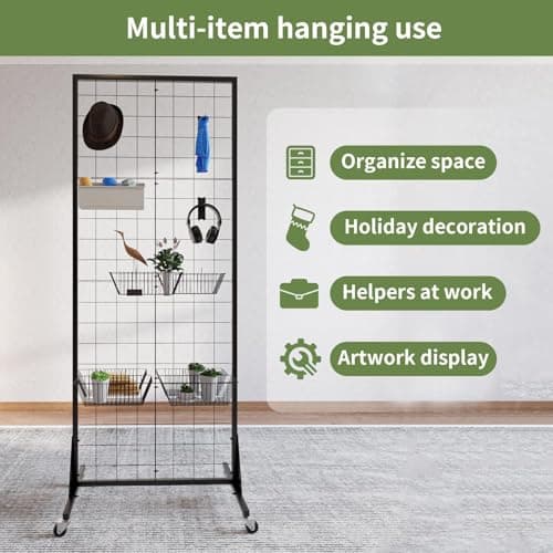 RCZSCBK 2-Pack Gridwall Panel Display Stand Heavy Duty Removable Floor Mounted Detachable Grid Display Stand 2' x 5.5' Ft Display with Additional Hook - for Retail Art Fair (Black Finish) - Thumbnail 5