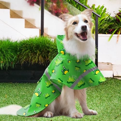 NACOCO Large Dog Raincoat Adjustable - Pet Frog Water Proof Clothes Lightweight Rain Jacket Poncho Hoodies with Strip Reflective Green (M, Green Frog) - Thumbnail 4