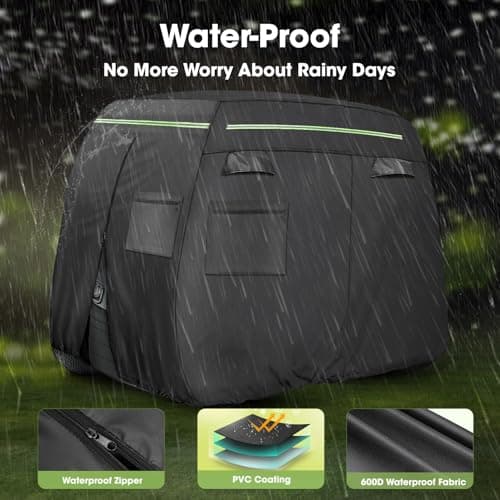 Xoxocos Golf Cart Covers 6 Passenger, Heavy Duty 600D Waterproof Golf Cart Seat Cover EZGO, Club Car, Yamaha, Outdoor 6 Seater with Reflective Strips, Zippered Pockets, Zipper Doors - Thumbnail 4