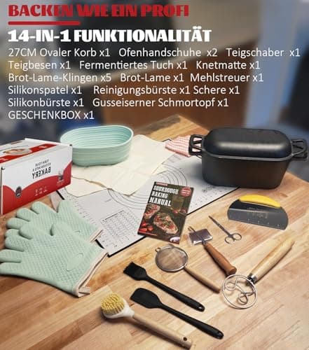 LINMAGCO Dutch Oven for Bread Baking & Sourdough Bread Baking Starter Kit- 11-Piece Beginner Gift Set with 3.6QT Oval Cast Iron Pot with Lid, Silicone Proofing Basket & Artisan Tools - Thumbnail 4