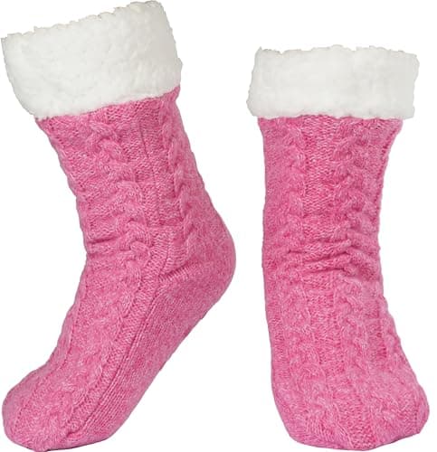 BenSorts Warm Slipper Socks for Women Non Slip Fuzzy Socks With Grips Grippers House Sleep Socks Soft Thick Mothers Holiday Gift Hot Pink - Image 1