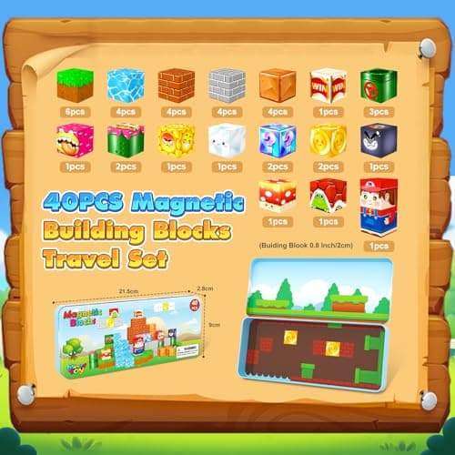 Minecftoy Mini Magnetic Blocks Toddler Travel Essentials Toys with Case Set, Kids Games Montessori Preschool Education Sensory Toys for 3-8 Year Old Boys Girls Christmas Birthday Gifts - Thumbnail 3