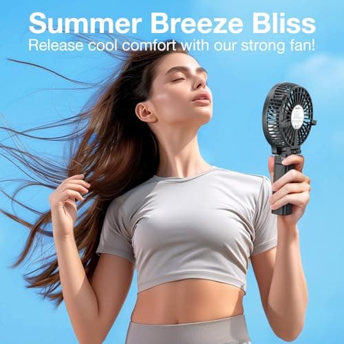 VersionTECH. Portable Handheld Fan, Powerful+Durable+4000mAh+180° Foldable, Mini Table Fans with USB Rechargeable Battery Operated Cooling Accessories for Personal Use, Travel, Office Black - Thumbnail 5