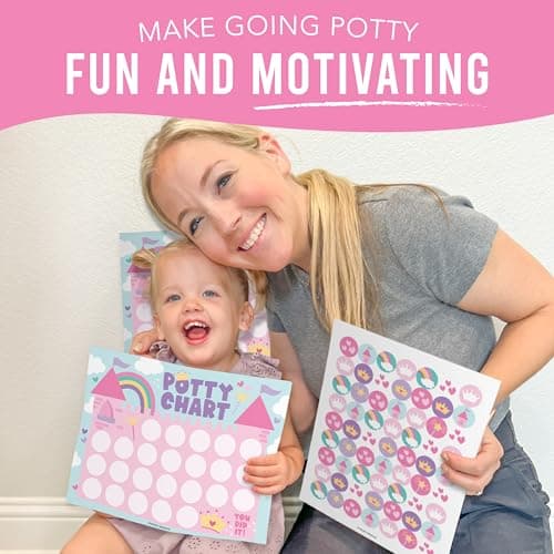 Hadley Designs Potty Training Chart for Toddlers Girls -10 Sticker Potty Chart for Toddlers Girls, 8.5x11" Potty Training Sticker Charts for Toilet Success, Princess Toddler Reward Chart for Kids - Thumbnail 6