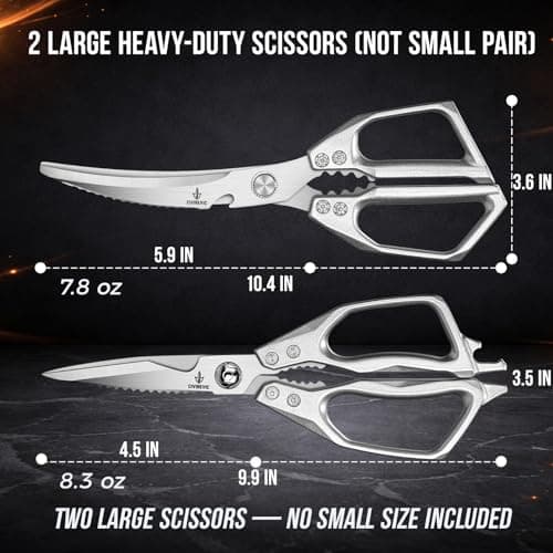 Heavy Duty Kitchen Shears Set of 2, Stainless Steel Kitchen Scissors for Cutting Chicken, Meat & Bones, Aluminum Alloy Handle, Ultra Sharp Serrated Blades, Dishwasher Safe - Thumbnail 5