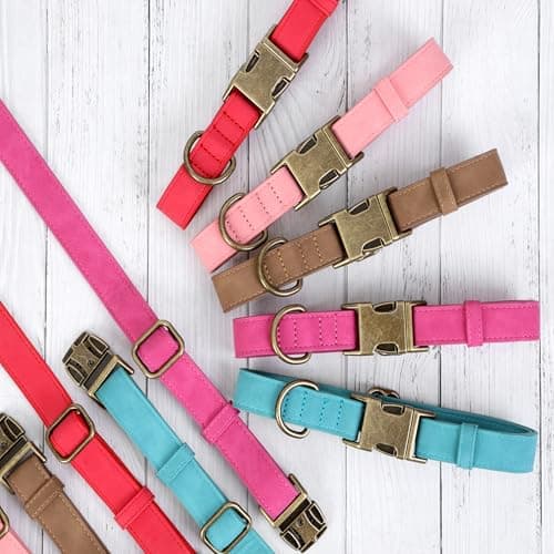 Jumpress Soft Leather Dog Collar for Small Medium Large Dogs, Heavy Duty Dog Collar with Quick Release Metal Buckle, Durable & Adjustable for Medium Dogs Walking (Red, M) - Thumbnail 6