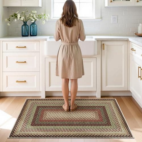 Ileading Faux Braided Indoor Door Mat 2'x3' Washable Farmhouse, No-Shed Non-Slip Woven Carpet, Pet Friendly Stain Resistant Jute Style Rug for Entryway Kitchen Laundry Room - Thumbnail 2