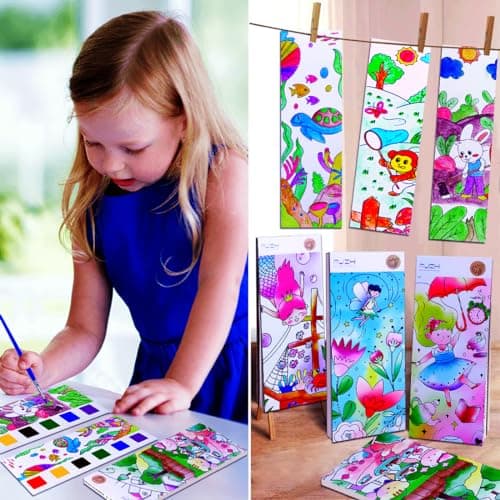 JUNQIU 4Pack Paint with Water Books for Kids Ages 4-8, Mess Free Coloring for Toddlers, Watercolor Coloring Books, Easter Basket Stuffers For Girls Boys, Stocking Stuffers For Kids - Thumbnail 6