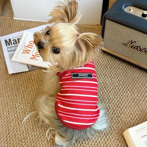 Jialinifery Soft Striped Dog Shirt, Cozy Warm pet Vest for Small Medium Dogs, Classic Puppy cat Clothes for Indoor Outdoor Outfits - Thumbnail 6