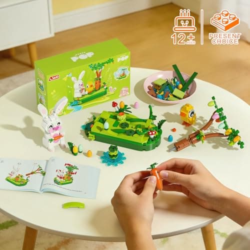 Easter Egg Hunt Bunny Building Rotate Toy Set - Movable Ears Forest Base Running Water Rotating Mechanism to Rotate Bunny Tree, Chick Rabbit Festival Decoration Gifts for Kids Adults Boys Girls 8+ - Thumbnail 6