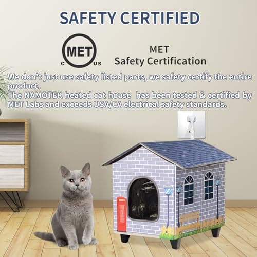 NAMOTEK Elevated Heated Cat Houses for Indoor/Outdoor Cats with Heated Cat Bed Waterproof， Insulated Providing Safe Feral Cats, Easy to Assemble Small(15" x 13" x18) - Thumbnail 6