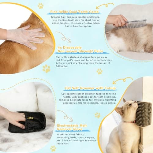 10in1 Pet Spray Brush for Cat & Dog, Hair Health & Grooming Set Includes 100ml Waterless Shampoo, Nail Clippers, Toothbrush, Comb, Cat Scratcher with Catnip, Disposable Cleaning Supplies, Gift-Set - Thumbnail 6