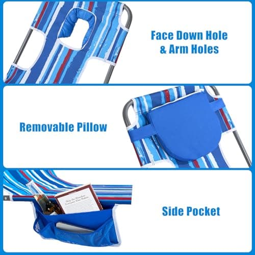 daystar SunnyFeel Beach Lounge Chair, Backpack Reclining Beach Chairs Lay Flat, Face Down Tanning Chair, Folding Camping Chairs Portable Camp Cot with Backpack Straps for Outdoor/Picnic/Lawn - Thumbnail 5
