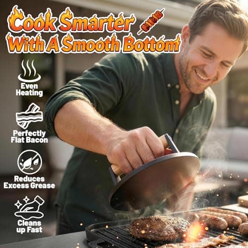 Basinel Smash Burger Press 6.5”, Cast Iron Flat Round Edge Grill/Bacon/Meat/Hamburger/Chef Press with Wood Handle, 1.74lb Hamburger Press Patty Maker, Nonstick Burger Smasher for Blackstone Griddle - Thumbnail 4