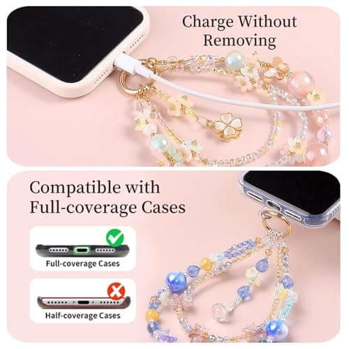 TIANTAIYUE Crystal Glass Phone Charm Wrist Strap, Universal Beaded Lanyard for All Cell Phones, Detachable 360° Metal Clip Anti-Lost Chain for Case Key Camera, Aesthetic Gift - Thumbnail 5