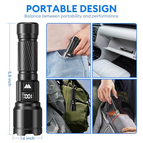 3 Pack Rechargeable Flashlights High Lumens, Super Bright LED Tactical Flashlight with LCD Power Display, Zoomable Flashlights 15H+ Runtime, IP65 Waterproof Flashlights for Home Emergency Camping - Thumbnail 5