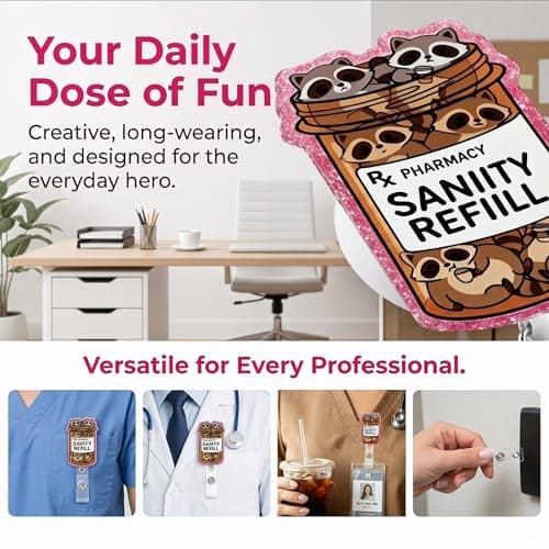 Retractable Badge Reel with Alligator Clip, Heavy Duty, Cute Funny ID Name Tag Holder for Nurses, Doctors, Teachers, and Office (Pink-Procyon lotor) - Thumbnail 4