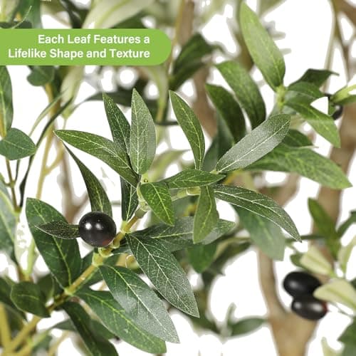 FEELEAD Faux Olive Tree 8ft, Tall Olive Trees Artificial Indoor with Natural Looking Trunk and Lifelike Fruits, Large Fake Olive Tree for Modern Home Office Decor - Thumbnail 4