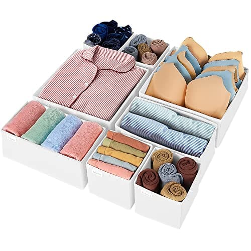 Criusia Drawer Organizer Clothes, 8 Pack Underwear Drawer Organizer, Foldable Closet Organizers and Storage Dresser Drawer Dividers for Clothes, Socks, Scarves, Ties (White) - Image 1