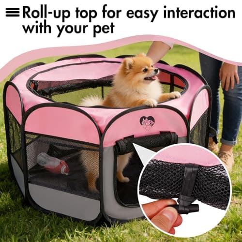Fetpet Dog Cat Playpen, Portable Foldable Dog Playpen Outdoor/Indoor Tent Crate Cage with Zipper Top Cover Door for Small Pet, Enclosed Dog Kennel for Kitten/Rabbit/Puppy - Thumbnail 4